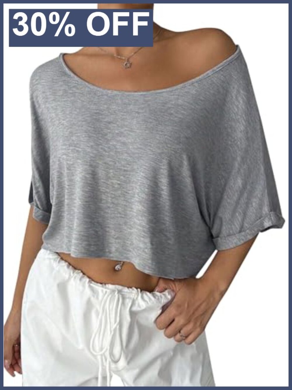 Off Shoulder Asymmetric Cropped T-Shirt Oversized Loose Fit Summer